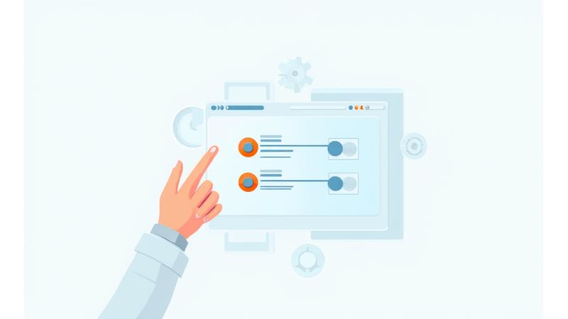 Ilustrace správy cookies, s ikonami ozubených kol a křivek naznačujících kontrolu nad daty