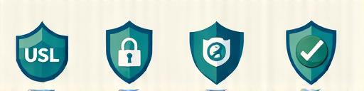 Ikony bezpečnostních certifikací a štítů symbolizující ochranu dat a důvěryhodnost