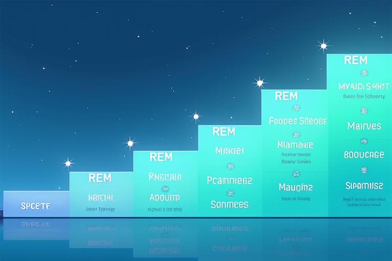 Interaktivní vizualizace spánkového cyklu s fázemi REM a non-REM, barevně odlišenými a propojenými šipkami ukazujícími dynamiku během noci.