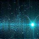 Abstraktní vizualizace prediktivní analýzy zdraví, s plovoucími datovými body a bublinkami DNA symbolizujícími prevenci onemocnění.